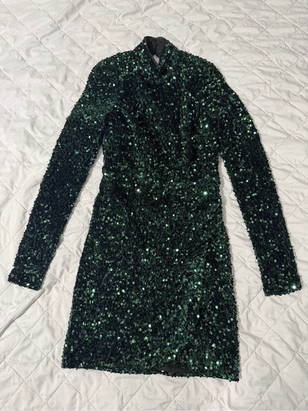 Likely Dark Emerald Sequin Long Sleeve Mini Dress